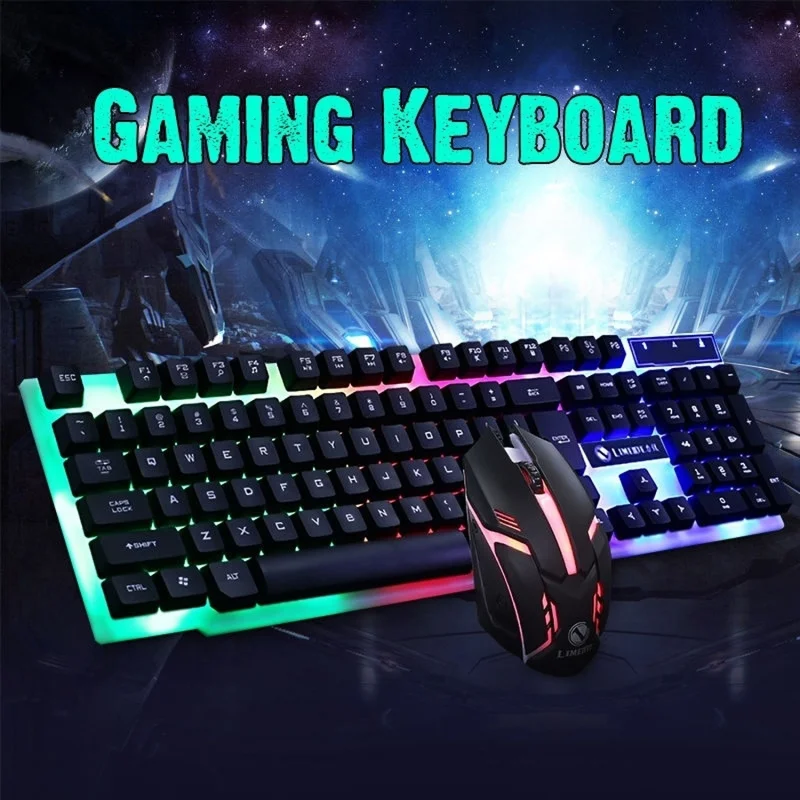 CONCORD C-56 Rainbow Effect LED Lighted Gaming Keyboard Mouse Tr