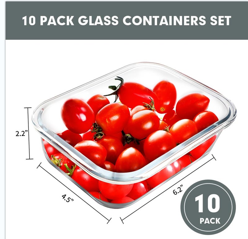 VERONES 10 Pack 22 OZ Glass Meal Prep Containers, Airtight Glass Lunch Containers Set, Glass Food Storage Containers with Lids,Exclusive of BPA, for Microwave, Oven, Freezer & Dishwasher Friendly,Grey - Image 2