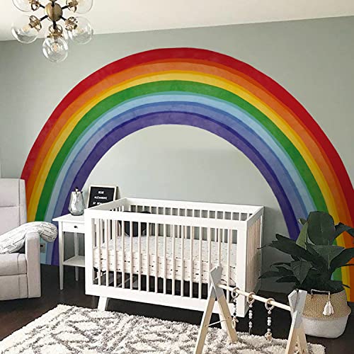 astrkiz Fabric Large Rainbow Wall Decals Peel and Stick, Precut Original Hand Drawn Colorful Vigor Watercolor Full Rainbow Wall Sticker Decor for Kids Bedroom Living Room Playroom, 75" X 43.3" - Image 1