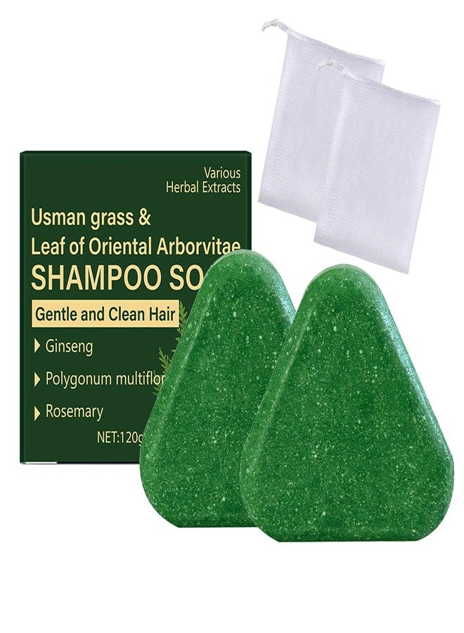 Grospe 2 Pack Nature Triangle Shampoo Bar,Usman Grass Shampoo Soap with VariousHerbal Extracts,Gentle Clean Hair Solid Shampoo Bar,Repair fork,Smooth & Strengthens Hair for Women and Mens - Image 1