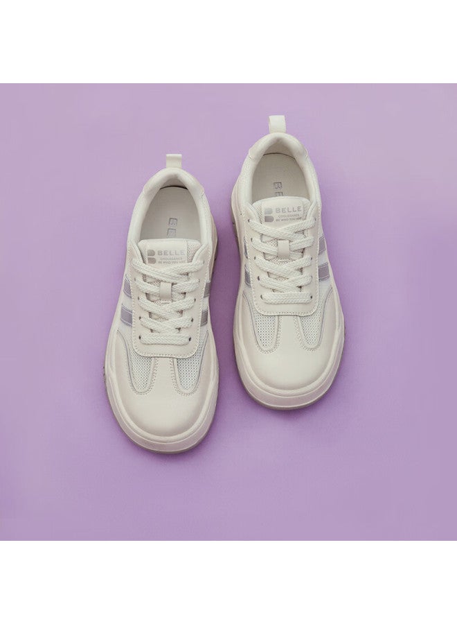 Belle Breathable Mesh White Sneakers Women's Thick Bottom Board Shoes B1831bm4 Beige/silver Size 36 - Image 2