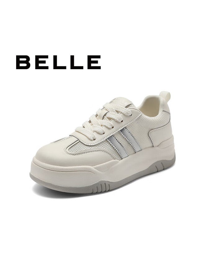 Belle Breathable Mesh White Sneakers Women's Thick Bottom Board Shoes B1831bm4 Beige/silver Size 36 - Image 1
