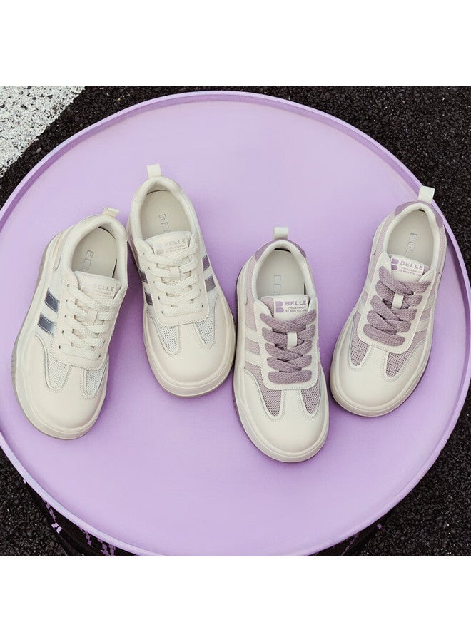 Belle Breathable Mesh White Sneakers Women's Thick Bottom Board Shoes B1831bm4 Beige/silver Size 36 - Image 3