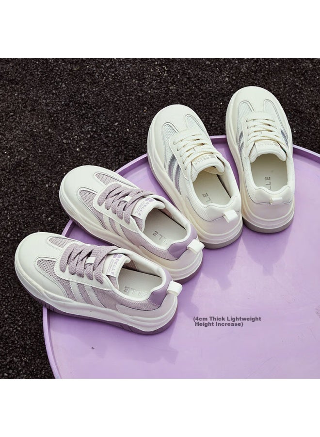Belle Breathable Mesh White Sneakers Women's Thick Bottom Board Shoes B1831bm4 Beige/silver Size 36 - Image 4