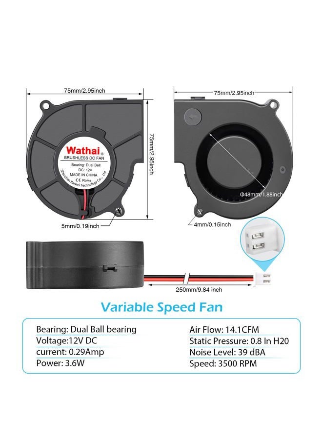 Wathai 75mm x 30mm 12V Blower Cooling Fan Dual Ball 12 Volt DC Centrifugal Fan 2pin for Amplifier RV Fridge Computer Case Ventilation or Project Replacement Part kit - Image 2