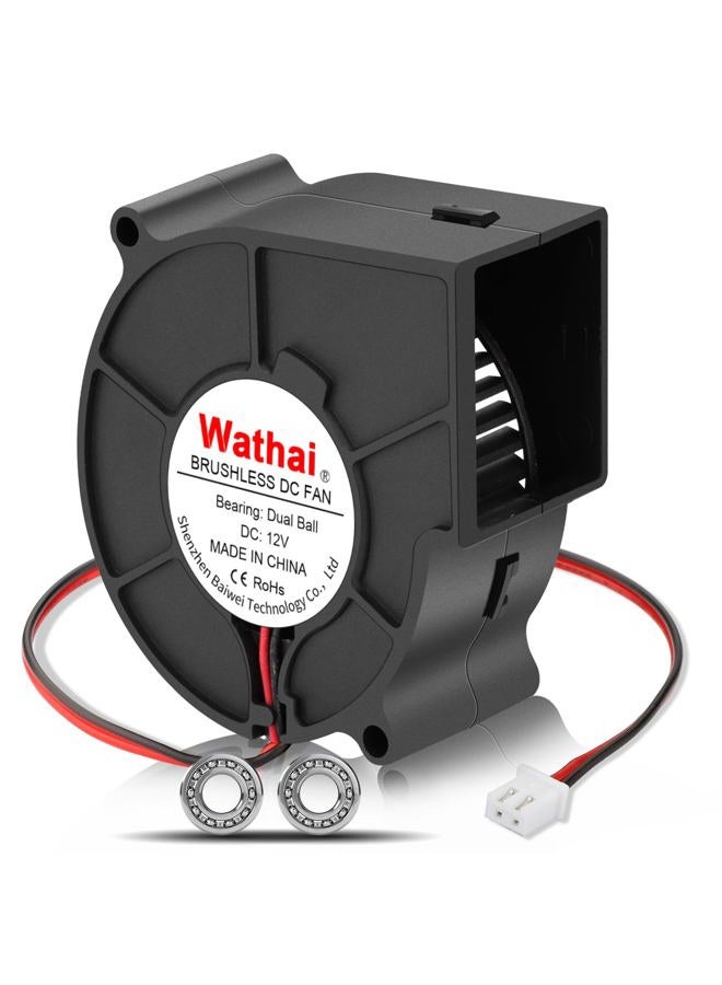 Wathai 75mm x 30mm 12V Blower Cooling Fan Dual Ball 12 Volt DC Centrifugal Fan 2pin for Amplifier RV Fridge Computer Case Ventilation or Project Replacement Part kit - Image 1