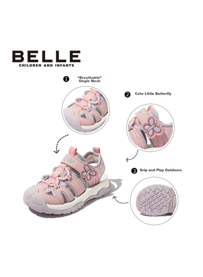Belle Kids Sandals Summer Boys Girls Beach Shoes Closed-toe Outdoor Sports Soft Sole Toddler Shoes Pink Size 29 - Image 1