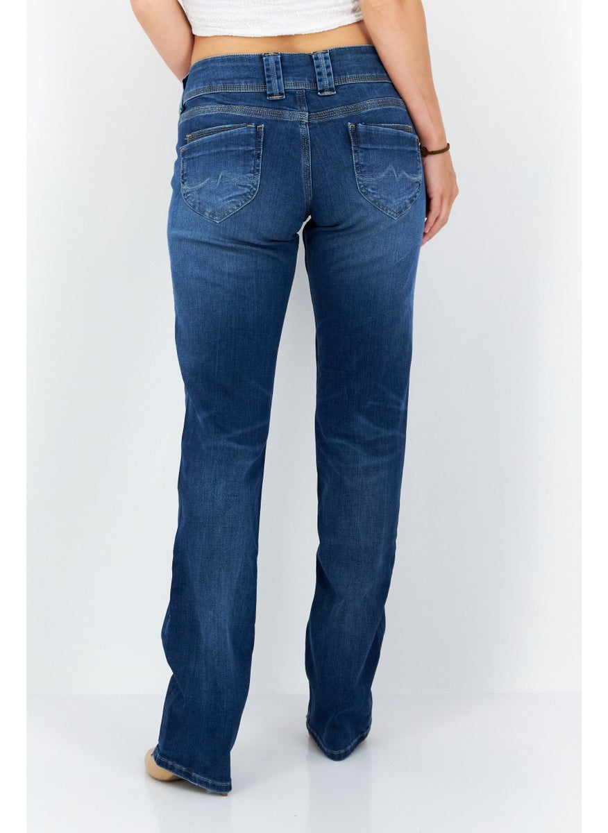 Pepe Jeans Women Straight Fit Washed Stretchable Denim, Blue  - Image 3