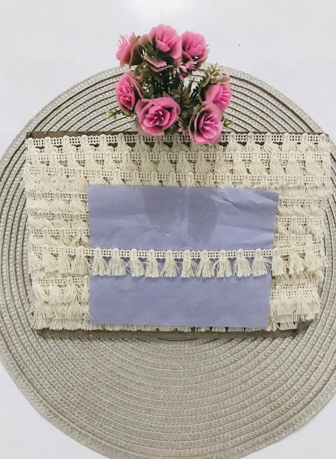 ANIDA LACE Linen Beige Matte-Finish Braided Trim, Natural Linen and Cotton Ribbon Tape Thick Cotton Ivory Glittering Knotted Braid Trim, LACE BOADER, Packing 15 MTR (Off White) - Image 2