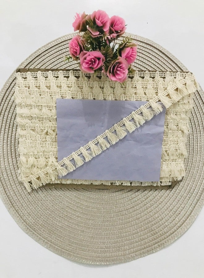 ANIDA LACE Linen Beige Matte-Finish Braided Trim, Natural Linen and Cotton Ribbon Tape Thick Cotton Ivory Glittering Knotted Braid Trim, LACE BOADER, Packing 15 MTR (Off White) - Image 1