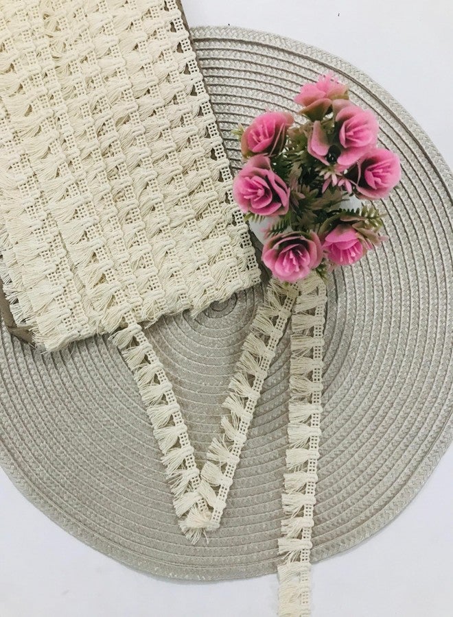 ANIDA LACE Linen Beige Matte-Finish Braided Trim, Natural Linen and Cotton Ribbon Tape Thick Cotton Ivory Glittering Knotted Braid Trim, LACE BOADER, Packing 15 MTR (Off White) - Image 3