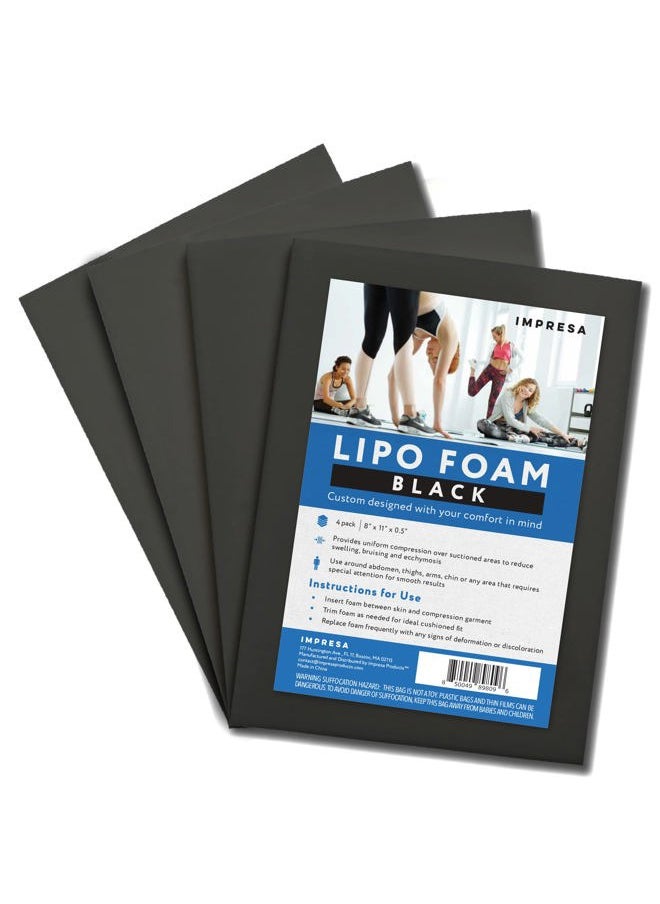 IMPRESA [4 Pack] Impresa Black Lipo Foam - Post Surgery Liposuction Foam for Use with Post Liposuction Surgery Compression Garments  - Image 1