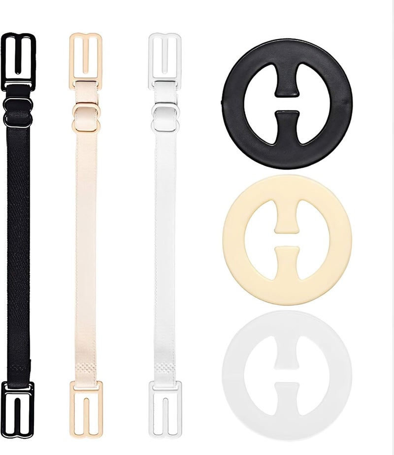 SUMAJU 6 Pcs Bra Straps Clips, Racerback Bra Clips, Elastic Adjustable Non-Slip Strap and Round Bra Straps Holder Women�s Black, White, Beige for Full Cup Size - Image 1
