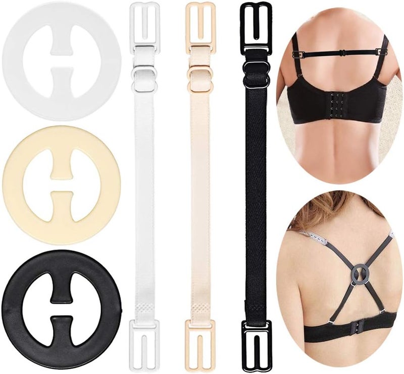 SUMAJU 6 Pcs Bra Straps Clips, Racerback Bra Clips, Elastic Adjustable Non-Slip Strap and Round Bra Straps Holder Women�s Black, White, Beige for Full Cup Size - Image 2