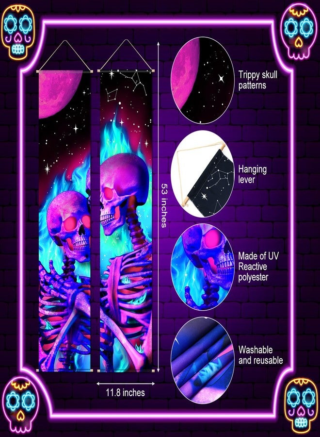 Tiamon 2 Pieces Black Light Art Wall Decor Trippy Blacklight Tapestry UV Reactive Tapestry Poster Banner Aesthetic Room Hanging Backdrop for Hippie Bedroom Home Halloween Decoration - Image 2