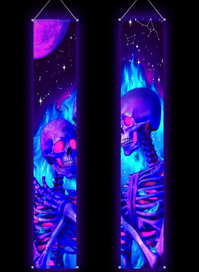 Tiamon 2 Pieces Black Light Art Wall Decor Trippy Blacklight Tapestry UV Reactive Tapestry Poster Banner Aesthetic Room Hanging Backdrop for Hippie Bedroom Home Halloween Decoration - Image 1