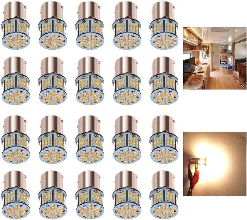 KISLED 12V RV LED Lights, 1141 1156 1003 1073 BA15S 7506 LED Bulbs for RV Camper Trailer Boat Trunk Interior Indoor Tail Lights, Warm White(20-Packs) - Image 1