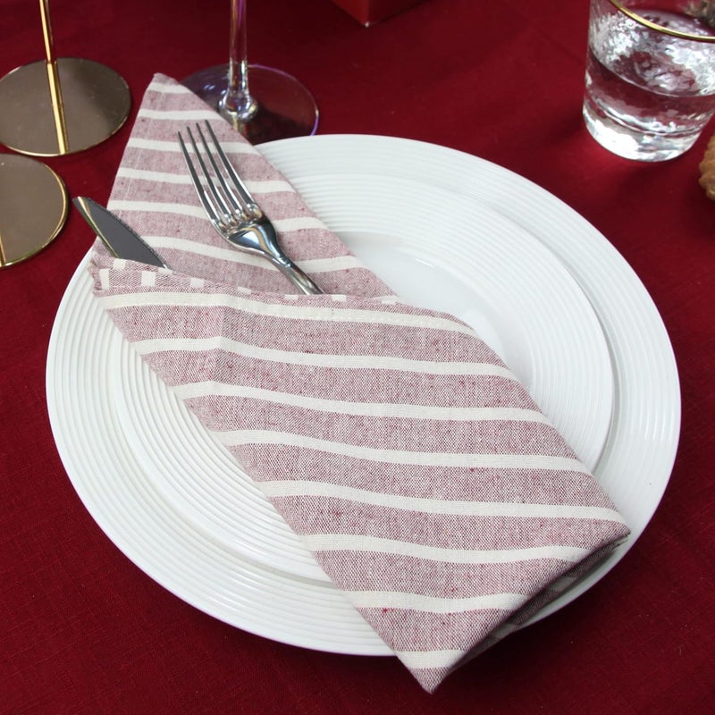 INFEI Broad Striped Cotton Blended Dinner Cloth Napkins  Set of 12 17 x 17 inches  for Xmas Parties Events  Home Use Rust Red - Image 3