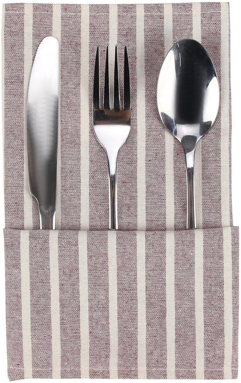 INFEI Broad Striped Cotton Blended Dinner Cloth Napkins  Set of 12 17 x 17 inches  for Xmas Parties Events  Home Use Rust Red - Image 2