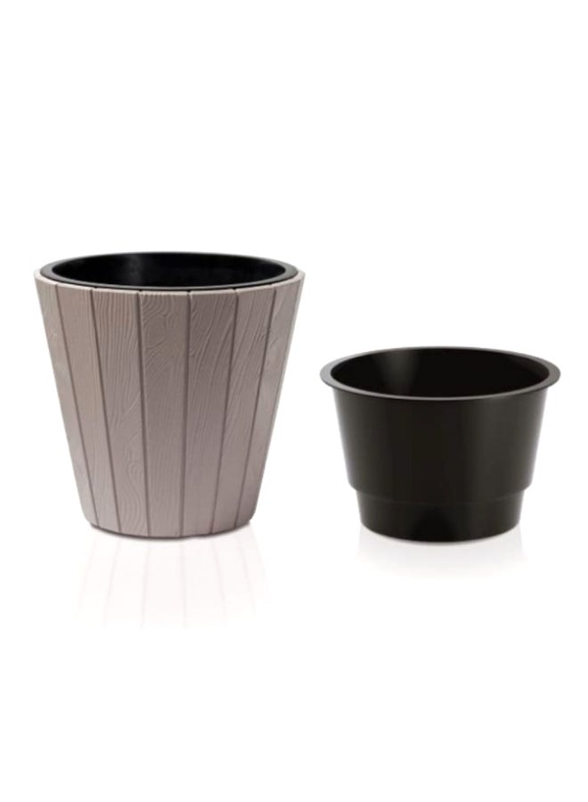 بروسبير بلاست وودي وعاء زهور مقاوم للطقس مع حاوية، باللونين الموكا والأسود، بسعة 12 لتر - Image 2