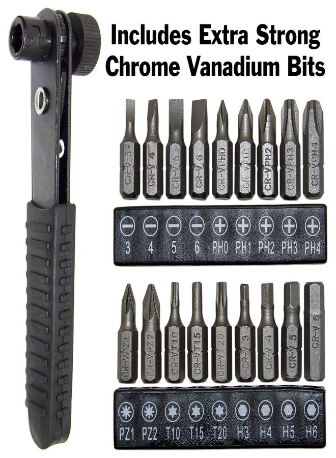 EX ELECTRONIX EXPRESS Right Angle Close Quarters Ratcheting Reversible Screwdriver Set with 18 Bits by EX ELECTRONIX EXPRESS - Image 2