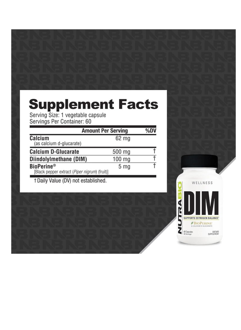 NutraBio - DIM Supplement, Supports Estrogen Balance, 100mg - 60 Vegetable Capsules - Image 1