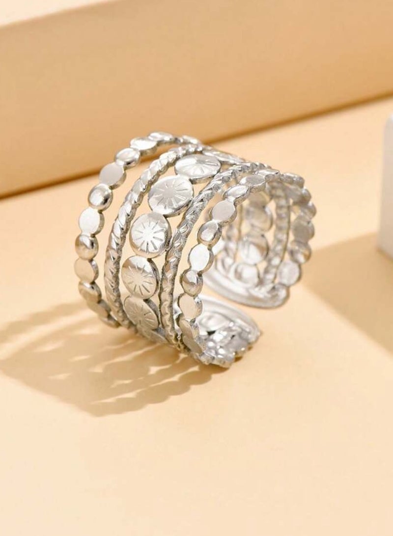 Equal Luxury & Elegant Silver Stainless Steel Ring For Women One Size - Image 1