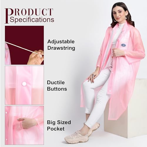 HACER Victoria Raincoat Waterproof Full Length Rainwear with Hood and Pockets for Women & Ladies Carry Bag Included- (Random Color, Size- 48, Large) - Image 4
