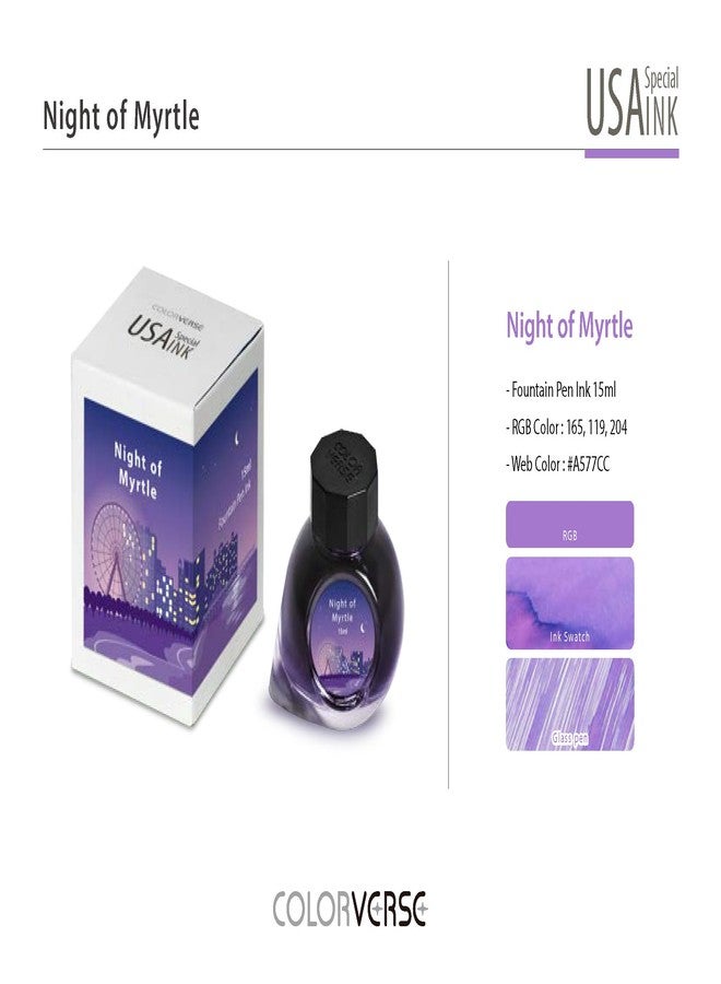 Colorverse Ink - USA Special Series - South Carolina - Night of Myrtle (15ml) Fountain Pen Ink - Image 2