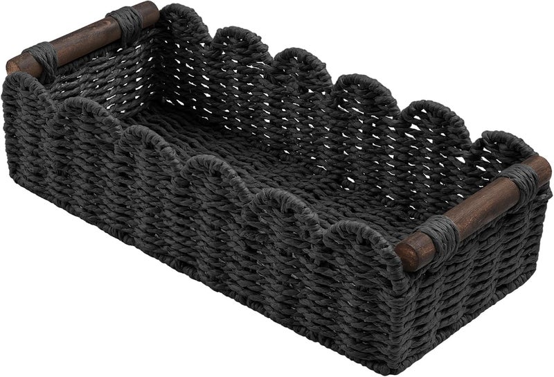 HOSROOME Toilet Paper Storage Basket Bathroom Counter Organizer Wicker Baskets for Organizing Cute Basket for Bedroom Nursery Room Kitchen Bathroom Decor -Black - Image 1