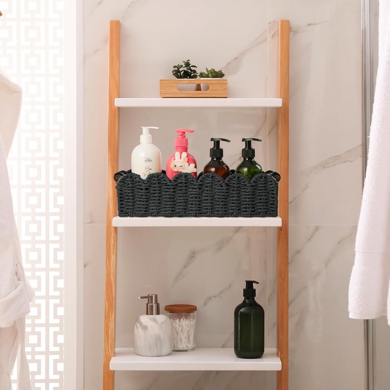 HOSROOME Toilet Paper Storage Basket Bathroom Counter Organizer Wicker Baskets for Organizing Cute Basket for Bedroom Nursery Room Kitchen Bathroom Decor -Black - Image 5