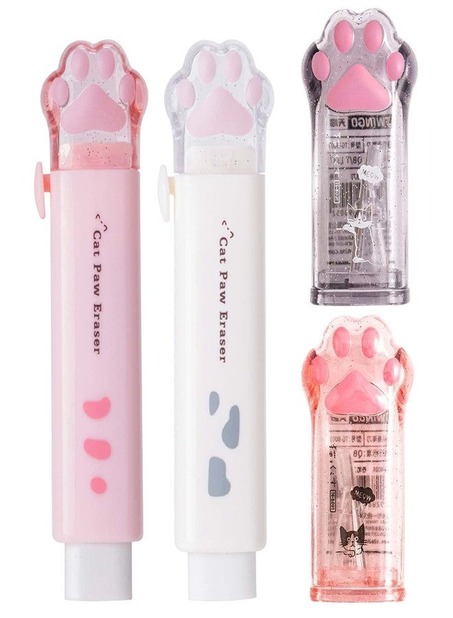 keepsweat 2 Pcs Cat Paw Cute Pencil Sharpener and 2 Pcs Retractable Eraser Push Pull Design Kawaii Cat Eraser,Pencil Sharpeners Manual for Kids Rubber Aesthetic Erasers Student Home School Supplies - Image 1
