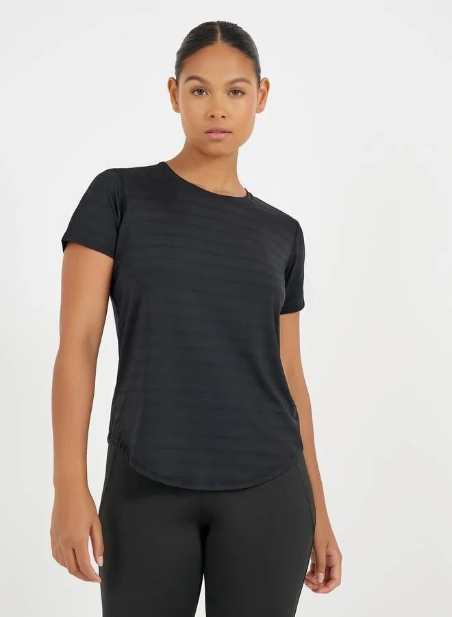 Styli Active Textured Curved Hem Short Sleeve Top