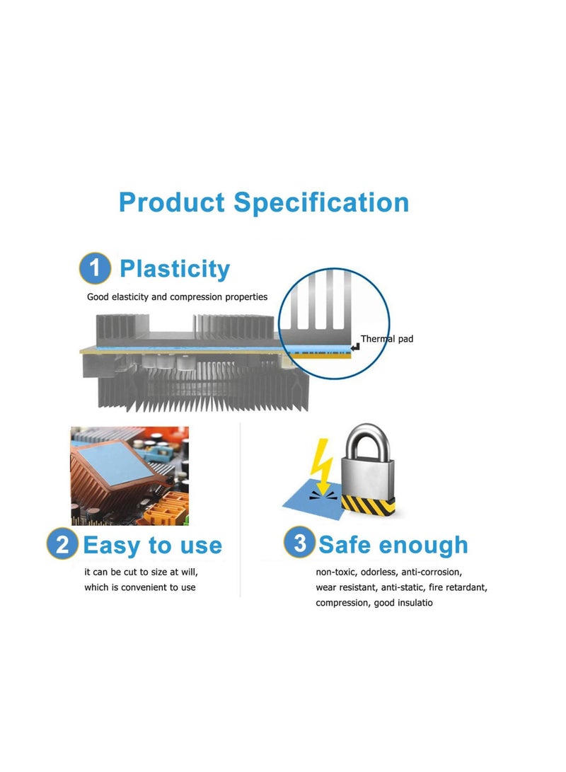 Captaintech Cooling Thermal Pad,  Blue Soft Silicone Thermal Conductive Pads Heatsink IC Chipset Fit for Northbridge SSD CPU GPU LED Cooling Soft insulating gasket silicone thermal pad (100pcs 10x10x1mm) KSA | Ri - Image 4