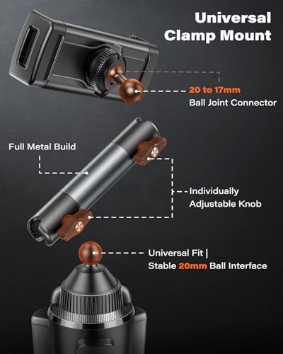 A2C Heavy-Duty iPad Holder for Car Cup Holder, 5.5" Stable & Adjustable Aluminum Alloy Arm, Tablet Mount for Car Truck Road Trip Essentials Compatible with 4.7"-13" Cell Phones & Tablets - Image 3