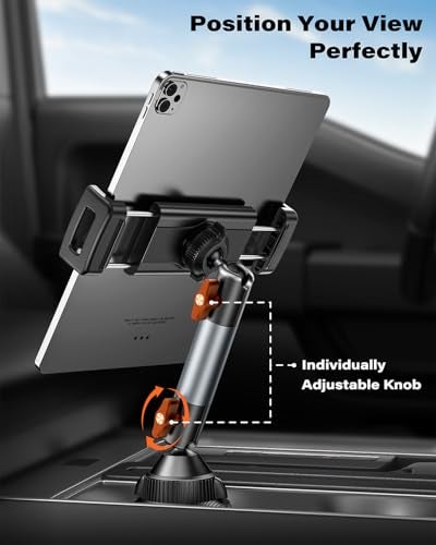 A2C Heavy-Duty iPad Holder for Car Cup Holder, 5.5" Stable & Adjustable Aluminum Alloy Arm, Tablet Mount for Car Truck Road Trip Essentials Compatible with 4.7"-13" Cell Phones & Tablets - Image 2
