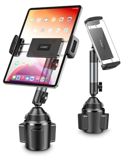 A2C Heavy-Duty iPad Holder for Car Cup Holder, 5.5" Stable & Adjustable Aluminum Alloy Arm, Tablet Mount for Car Truck Road Trip Essentials Compatible with 4.7"-13" Cell Phones & Tablets - Image 1
