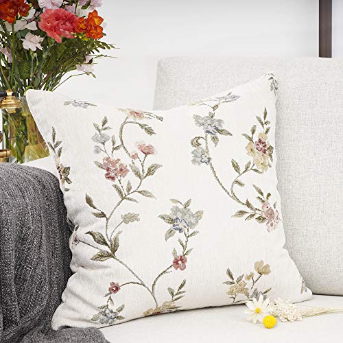 YOUR SMILE Embroidery Jacquard White Floral Leaf Pattern Square Decorative Throw Pillow Case Cushion Cover,18x18 inch - Image 2