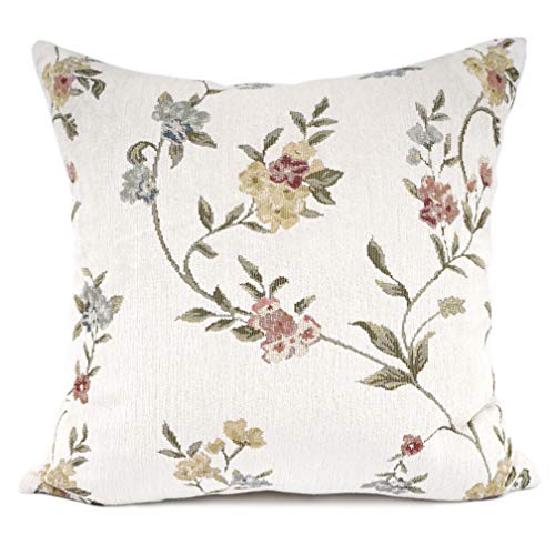 YOUR SMILE Embroidery Jacquard White Floral Leaf Pattern Square Decorative Throw Pillow Case Cushion Cover,18x18 inch - Image 1