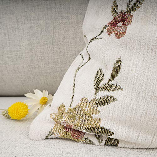 YOUR SMILE Embroidery Jacquard White Floral Leaf Pattern Square Decorative Throw Pillow Case Cushion Cover,18x18 inch - Image 4