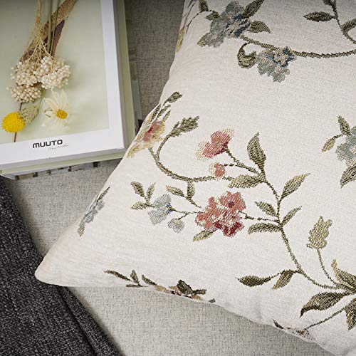 YOUR SMILE Embroidery Jacquard White Floral Leaf Pattern Square Decorative Throw Pillow Case Cushion Cover,18x18 inch - Image 3