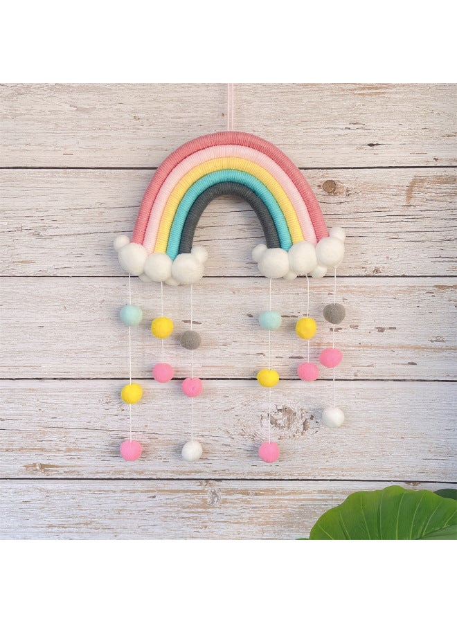 Handcrafted Rainbow Cloud Tent Children's Game House Wall Hanging Decorative Piece For Bedroom Background Home Decoration-Color:hairball Rainbow  - Image 1