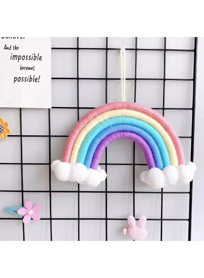 Handcrafted Rainbow Cloud Tent Children's Game House Wall Hanging Decorative Piece For Bedroom Background Home Decoration-Color:hairball Rainbow  - Image 3
