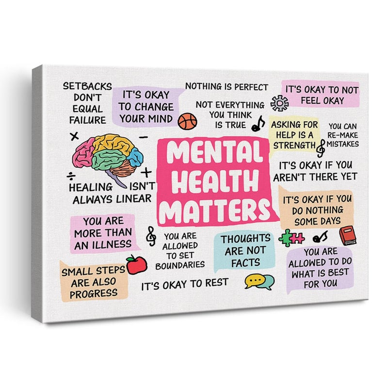 Hijie Therapy Office Mental Health Poster Canvas Wall Art for Decor Motivational Mental Health Matters Canvas Print Wall Art Painting Ready to Hang Easel Hanging Hook 12x15 Inch - Image 2