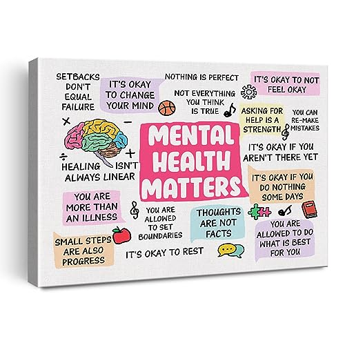 Hijie Therapy Office Mental Health Poster Canvas Wall Art for Decor Motivational Mental Health Matters Canvas Print Wall Art Painting Ready to Hang Easel Hanging Hook 12x15 Inch - Image 1