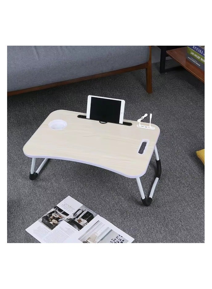 Loquat Portable Folding Laptop Table with iPad Holder, Built-in Fan, LED Light, and Cup Holder - Multi-Functional Bed u0026 Study Table (28x60x40cm)  - Image 1