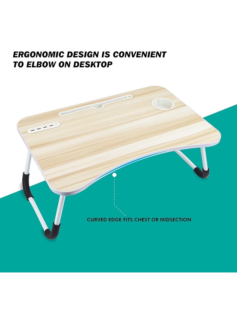 Loquat Portable Folding Laptop Table with iPad Holder, Built-in Fan, LED Light, and Cup Holder - Multi-Functional Bed u0026 Study Table (28x60x40cm)  - Image 4