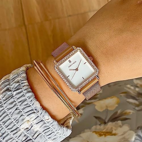 Joker & Witch Stainless Steel Women Mira Rosegold Analog Watch Bracelet Stack, White Dial, Rose Gold Band - Image 2