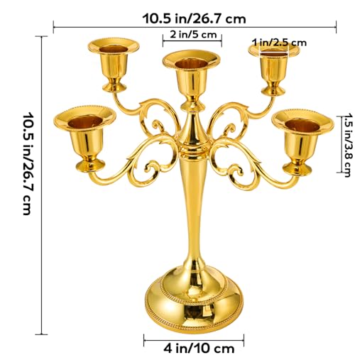 YOUEON 5 Arm Gold Candelabra, Candelabra Candle Holder, 10 Inch Tall Candlesticks Holder, Elegant Taper Candle Holder Centerpiece for Wedding, Church, Halloween, Dining, Home Decor - Image 2