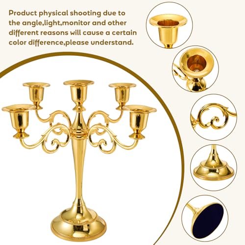 YOUEON 5 Arm Gold Candelabra, Candelabra Candle Holder, 10 Inch Tall Candlesticks Holder, Elegant Taper Candle Holder Centerpiece for Wedding, Church, Halloween, Dining, Home Decor - Image 4
